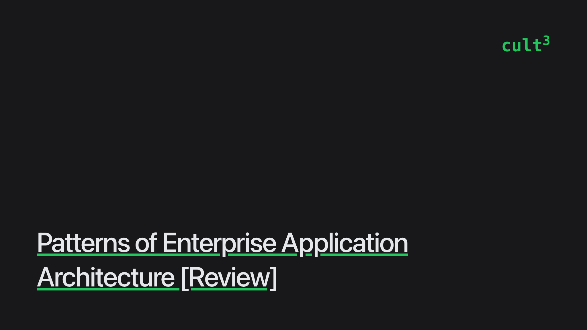 Patterns of Enterprise Application Architecture [Review] | Culttt
